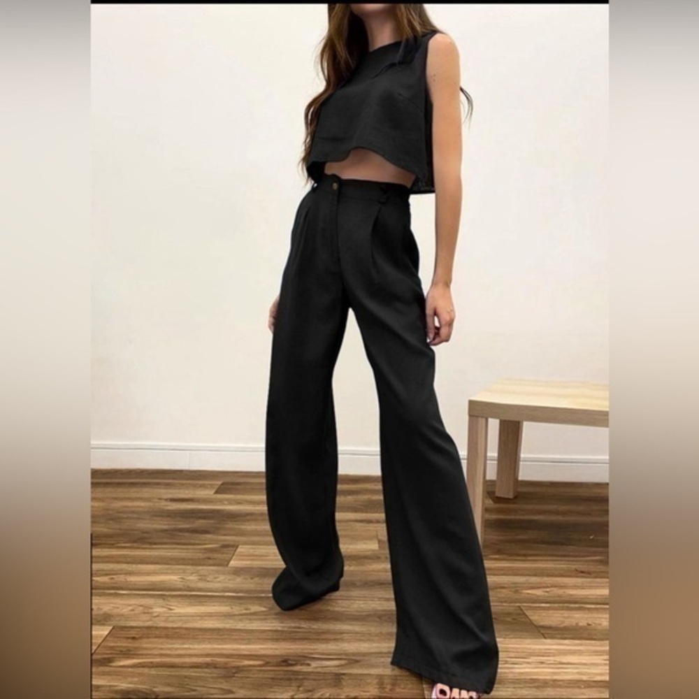 COMMENSE Boho Two Piece Pants Set Black Size Small‎
